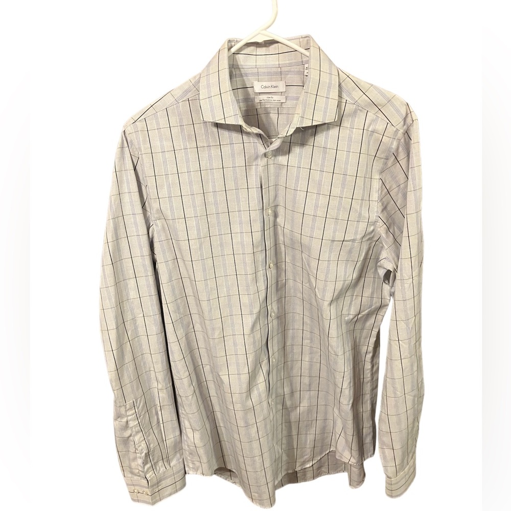 CALVIN KLEIN MENS DRESS SHIRT SLIM FIT PERFORMANCE NON IRON PLAID